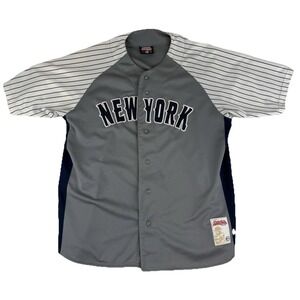 New York Yankees Stitches Jersey Shirt Mens XL Gray White Pinstripe MLB Baseball
